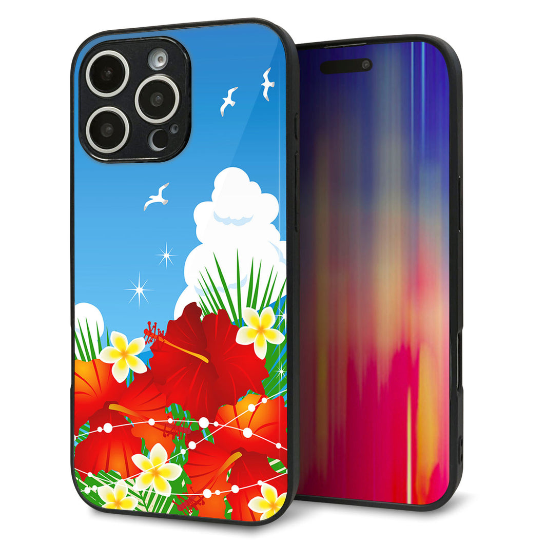 iPhone16 Pro Max 強化ガラス&TPUスマホケース ガラプリ【VA821 ハイビスカスと青空】