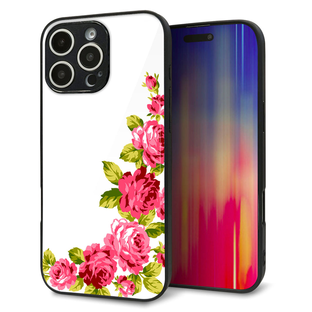 iPhone16 Pro Max 強化ガラス&TPUスマホケース ガラプリ【VA825 バラのフレーム(白)】