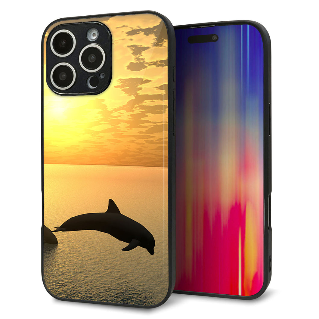 iPhone16 Pro Max 強化ガラス&TPUスマホケース ガラプリ【VA845 夕暮れのドルフィン】