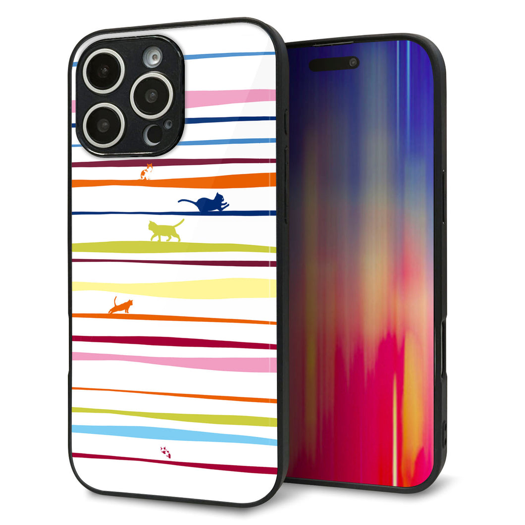 iPhone16 Pro Max 強化ガラス&TPUスマホケース ガラプリ【YA893 ストライプネコ02 L】