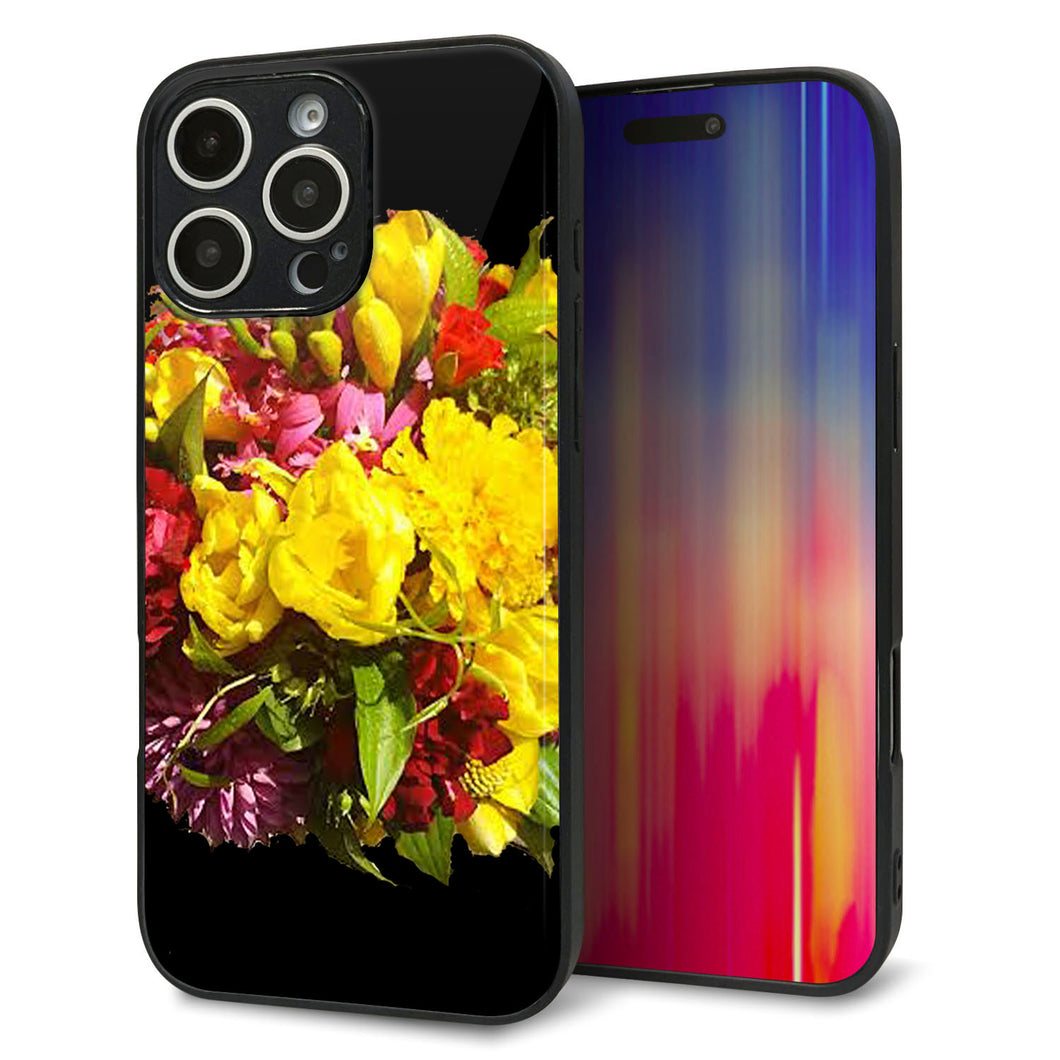 iPhone16 Pro Max 強化ガラス&TPUスマホケース ガラプリ【YI883 フラワー4】