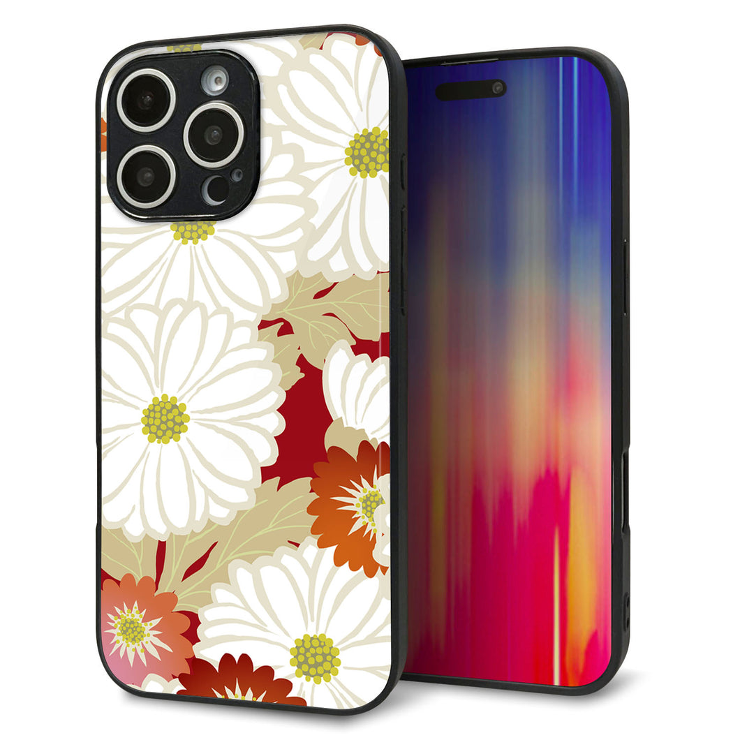 iPhone16 Pro Max 強化ガラス&TPUスマホケース ガラプリ【YJ322 和柄 菊】