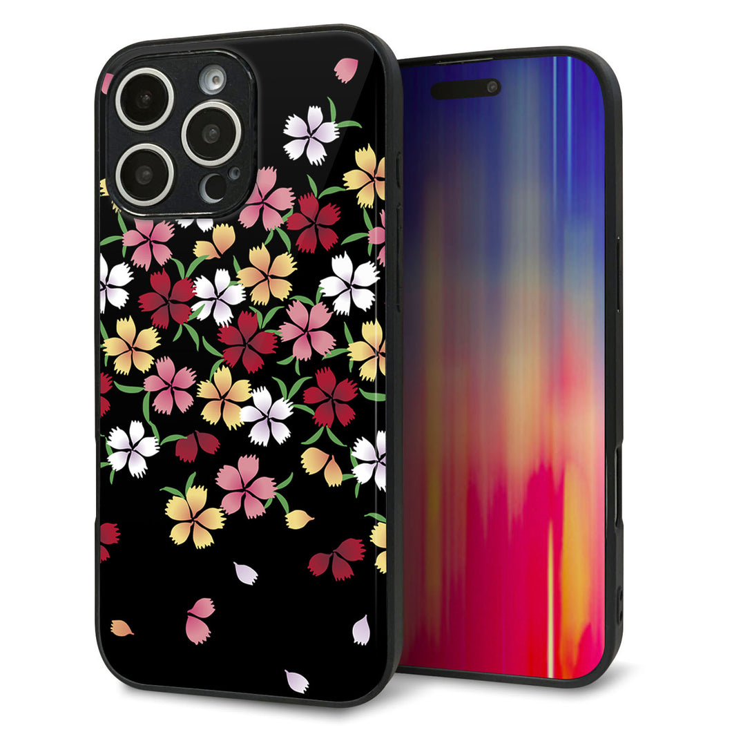 iPhone16 Pro Max 強化ガラス&TPUスマホケース ガラプリ【YJ323 和柄 なでしこ】