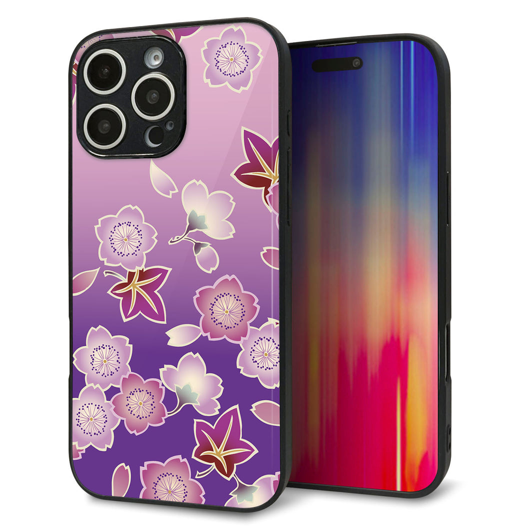 iPhone16 Pro Max 強化ガラス&TPUスマホケース ガラプリ【YJ324 和柄 桜 もみじ】