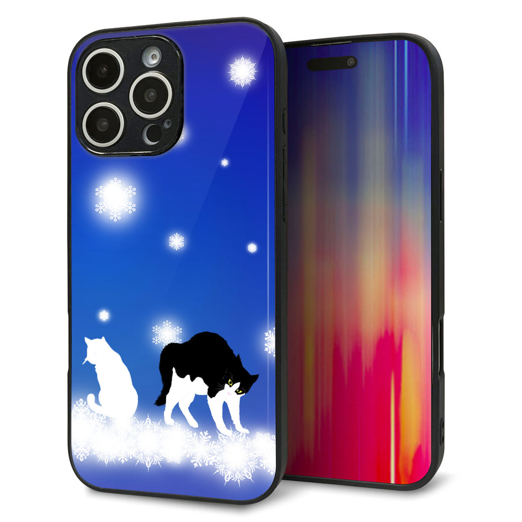 iPhone16 Pro Max 強化ガラス&TPUスマホケース ガラプリ【YJ335 雪の結晶 はちわれ】