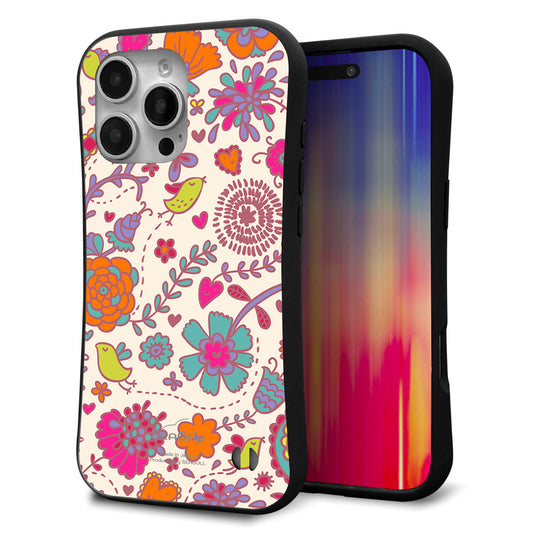 iPhone16 Pro Max スマホケース 「SEA Grip」 グリップケース Sライン 【323 小鳥と花】 UV印刷