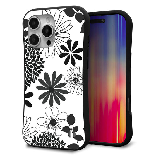 iPhone16 Pro Max スマホケース 「SEA Grip」 グリップケース Sライン 【SC912 花柄モノトーン 01】 UV印刷