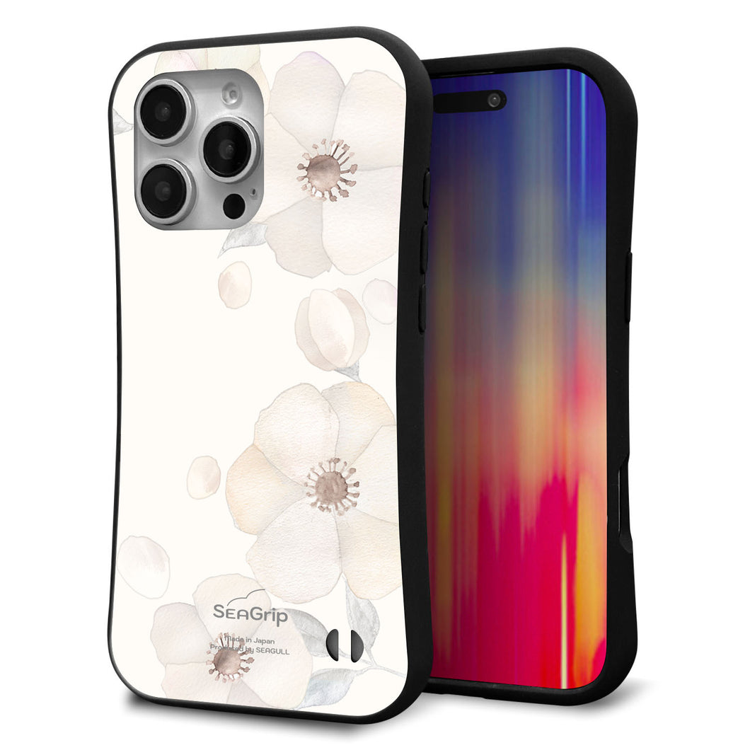 iPhone16 Pro Max スマホケース 「SEA Grip」 グリップケース Sライン 【SC952 ドゥ・フルール(セピア)】 UV印刷