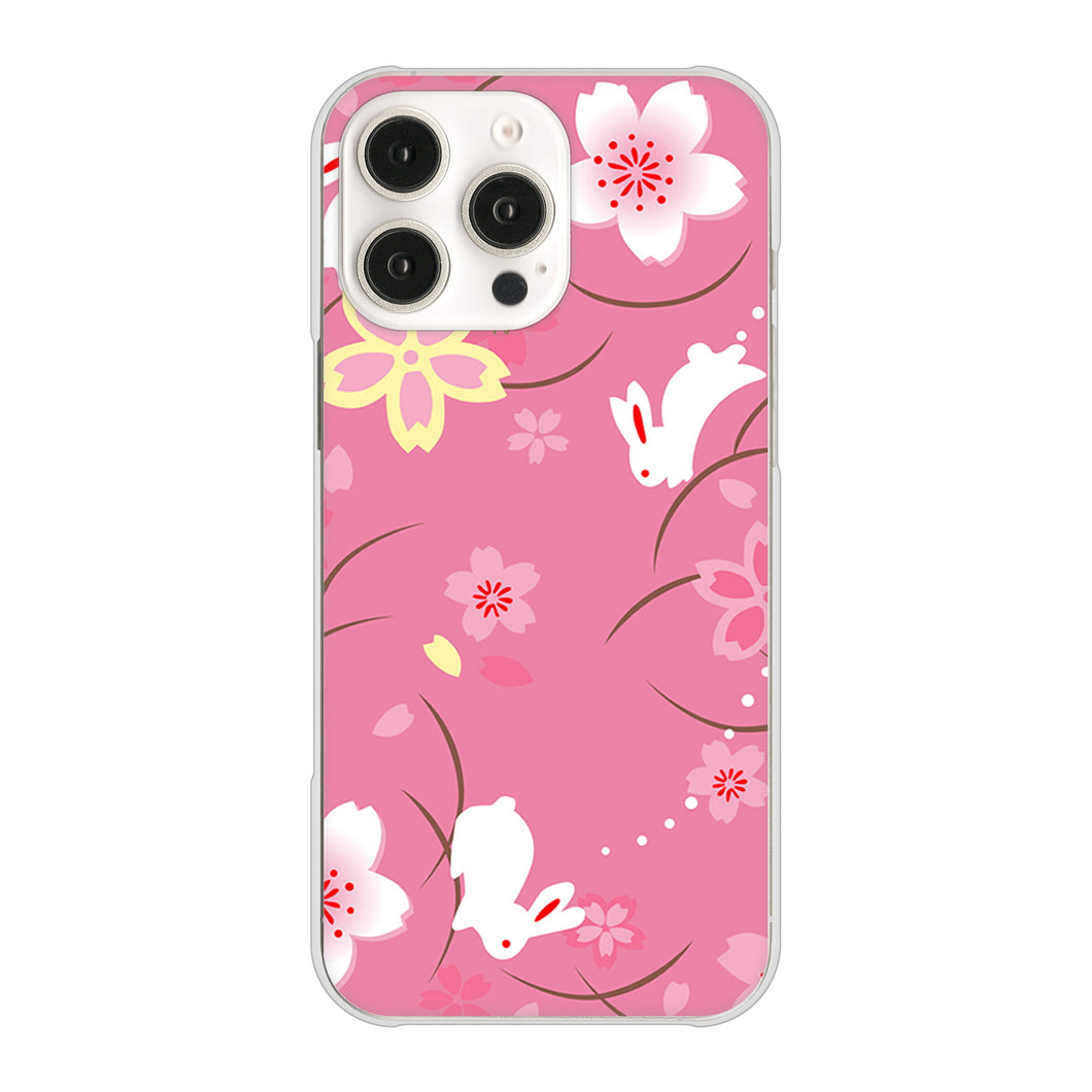 iPhone16 Pro Max 高画質仕上げ 背面印刷 ハードケース 【149 桜と白うさぎ】