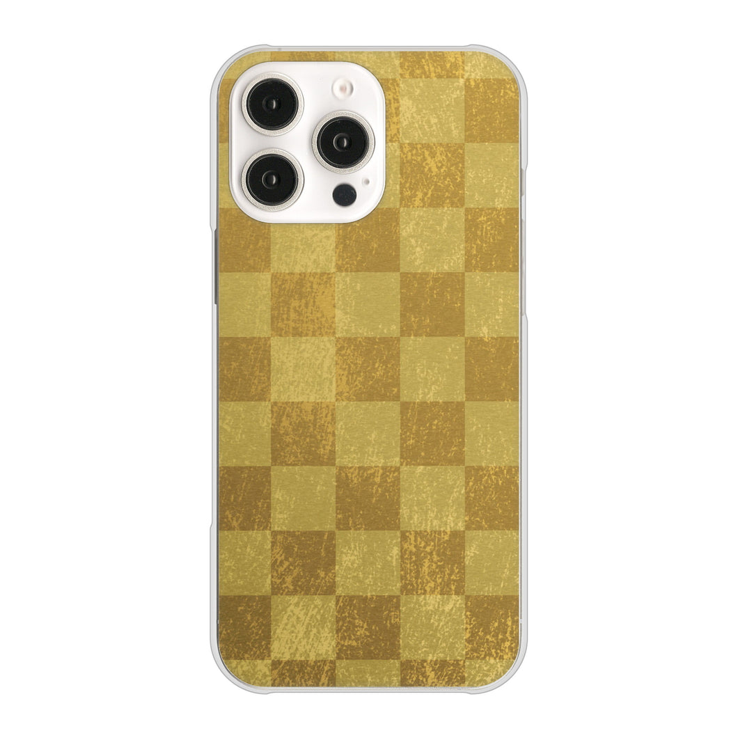 iPhone16 Pro Max 高画質仕上げ 背面印刷 ハードケース 【619 市松模様-金(骨董風に傷んだイメージ)】