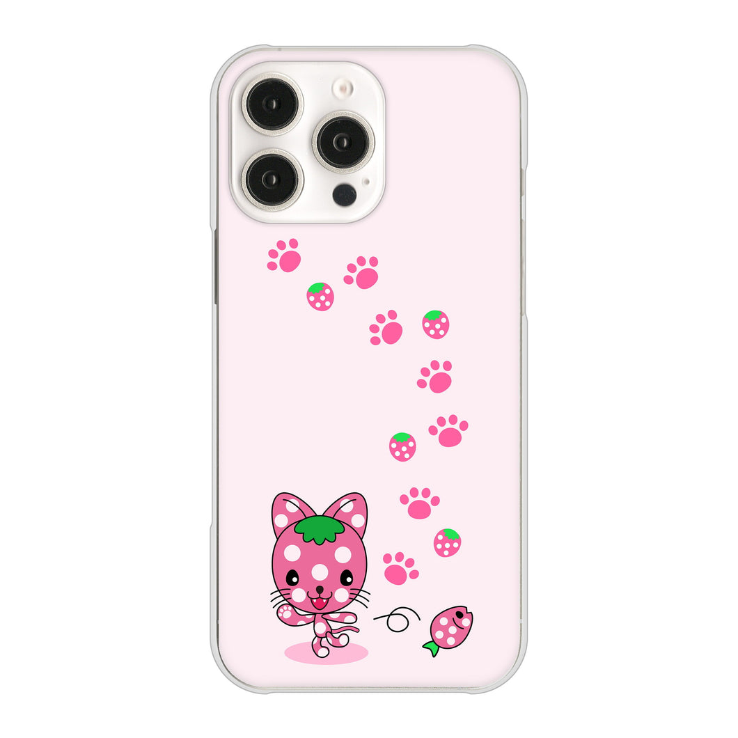 iPhone16 Pro Max 高画質仕上げ 背面印刷 ハードケースむかいあぐる イチゴ猫のにゃんベリー