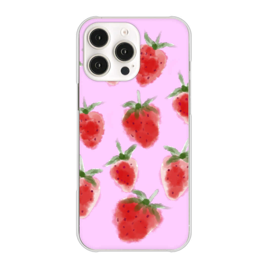 iPhone16 Pro Max 高画質仕上げ 背面印刷 ハードケースイチゴ 水彩
