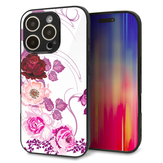 iPhone16 Pro 強化ガラス&TPUスマホケース ガラプリ【116 6月のバラ】
