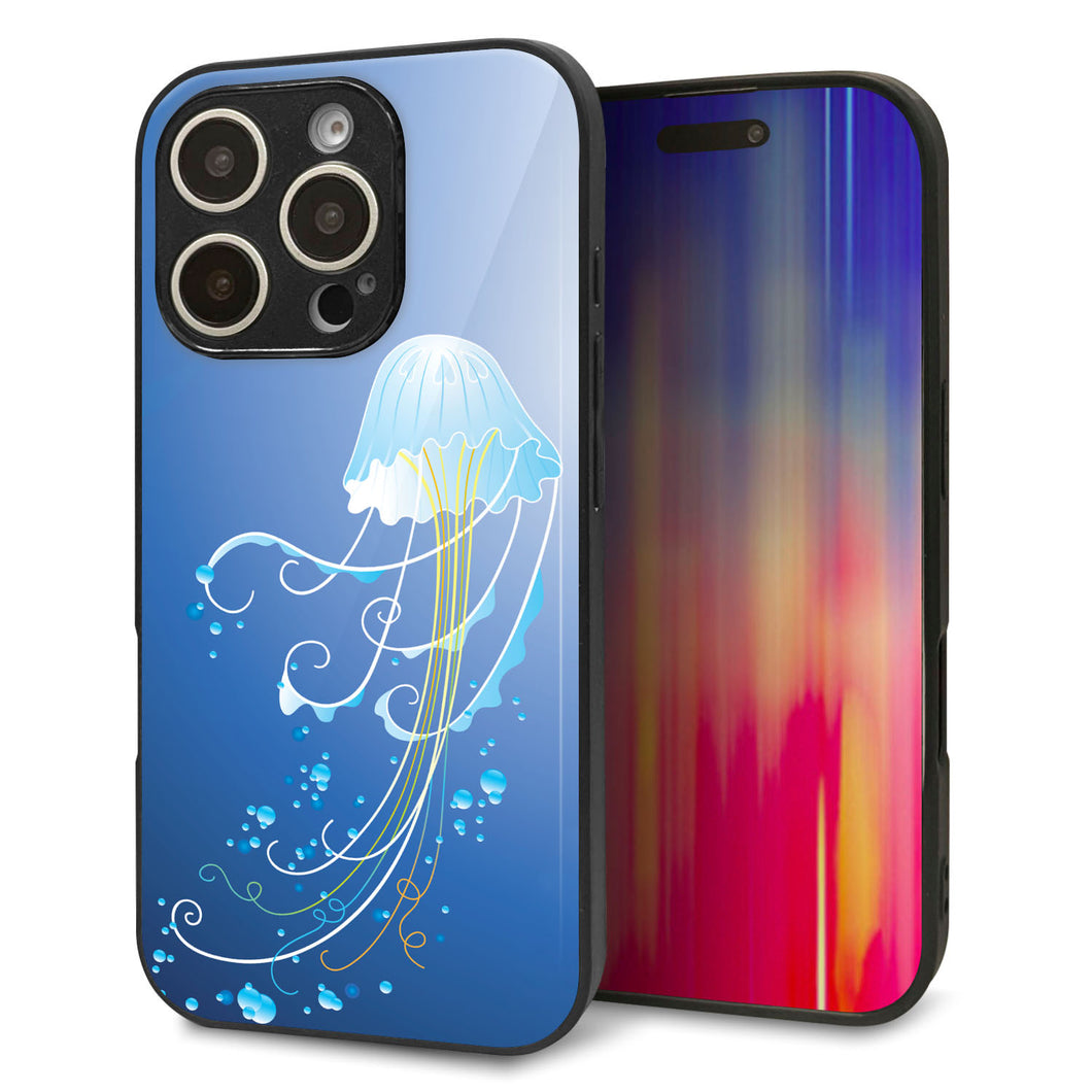 iPhone16 Pro 強化ガラス&TPUスマホケース ガラプリ【362 ジェリーフィシュ】