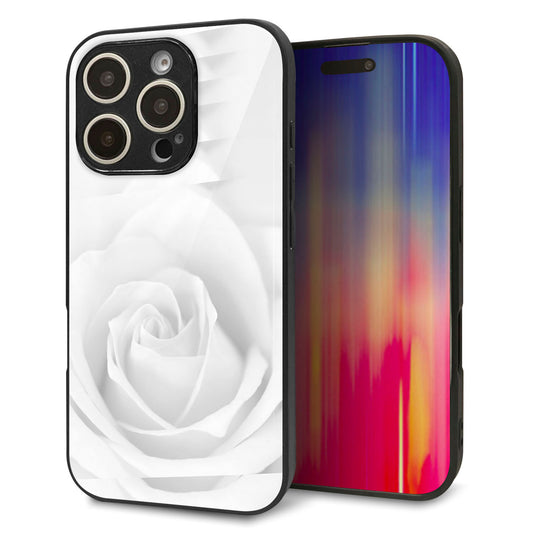 iPhone16 Pro 強化ガラス&TPUスマホケース ガラプリ【402 ホワイトRose】