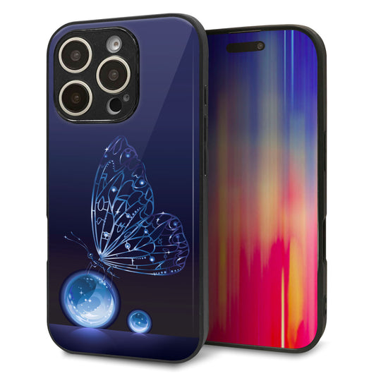 iPhone16 Pro 強化ガラス&TPUスマホケース ガラプリ【418 神秘の蝶】