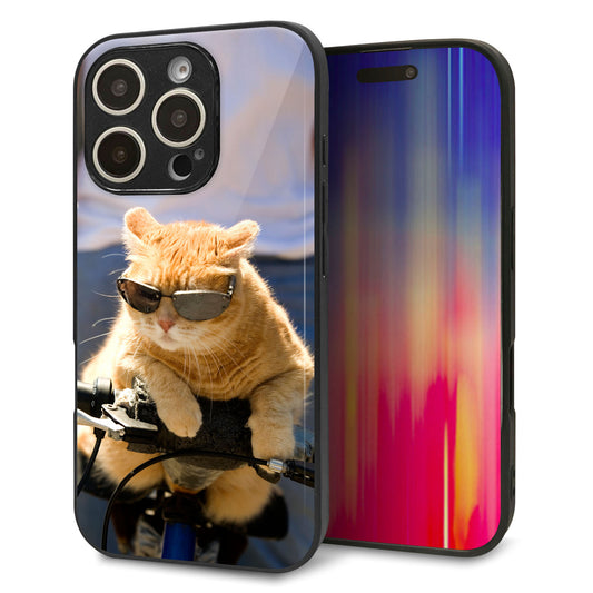 iPhone16 Pro 強化ガラス&TPUスマホケース ガラプリ【595 にゃんとサイクル】