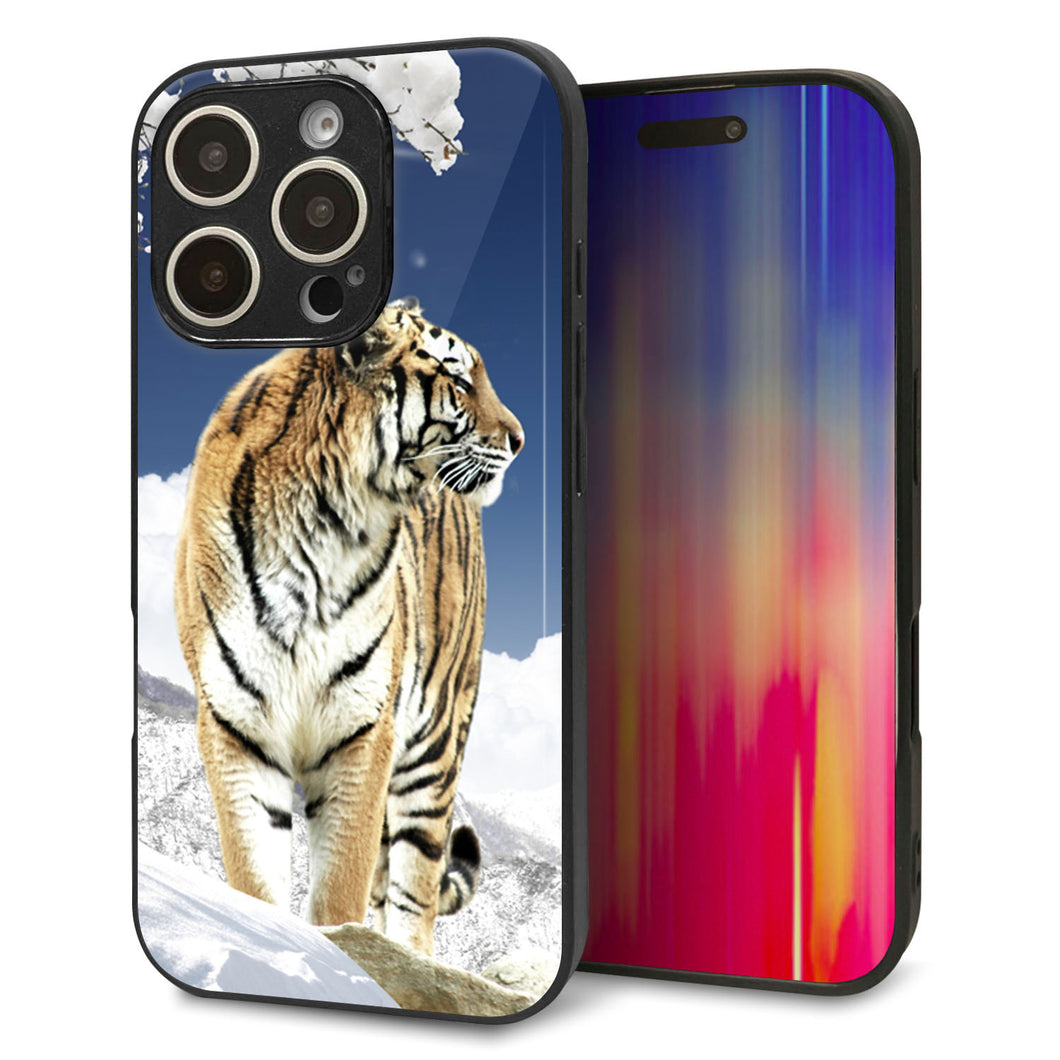 iPhone16 Pro 強化ガラス&TPUスマホケース ガラプリ【793 雪山の虎】