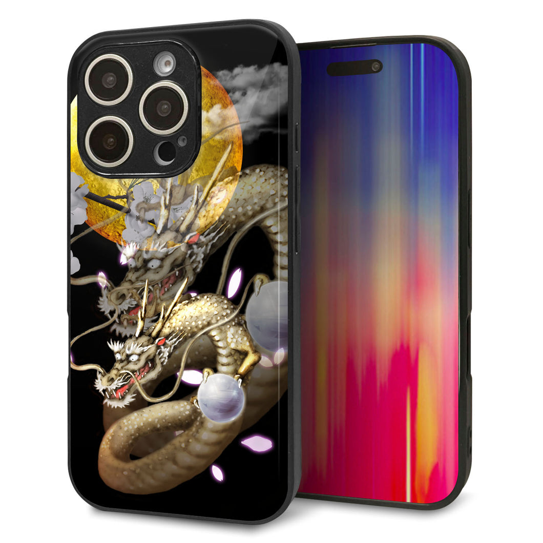 iPhone16 Pro 強化ガラス&TPUスマホケース ガラプリ【1003 月と龍】