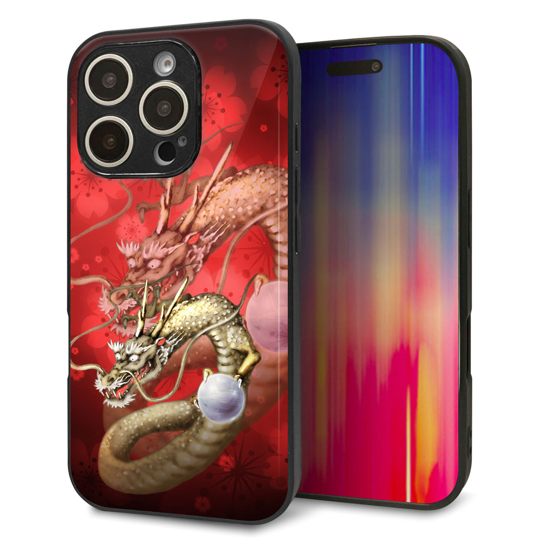 iPhone16 Pro 強化ガラス&TPUスマホケース ガラプリ【1004 桜と龍】