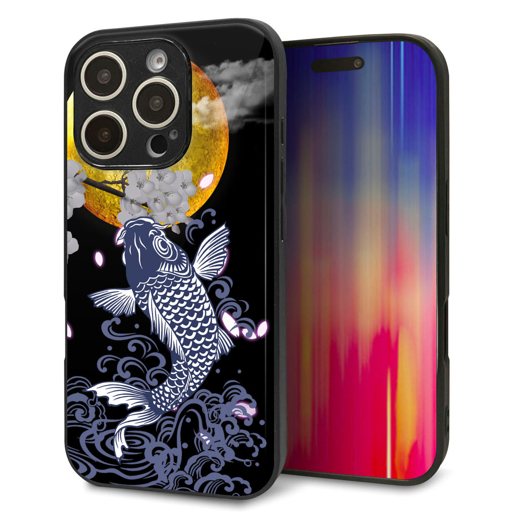 iPhone16 Pro 強化ガラス&TPUスマホケース ガラプリ【1030 月と鯉】