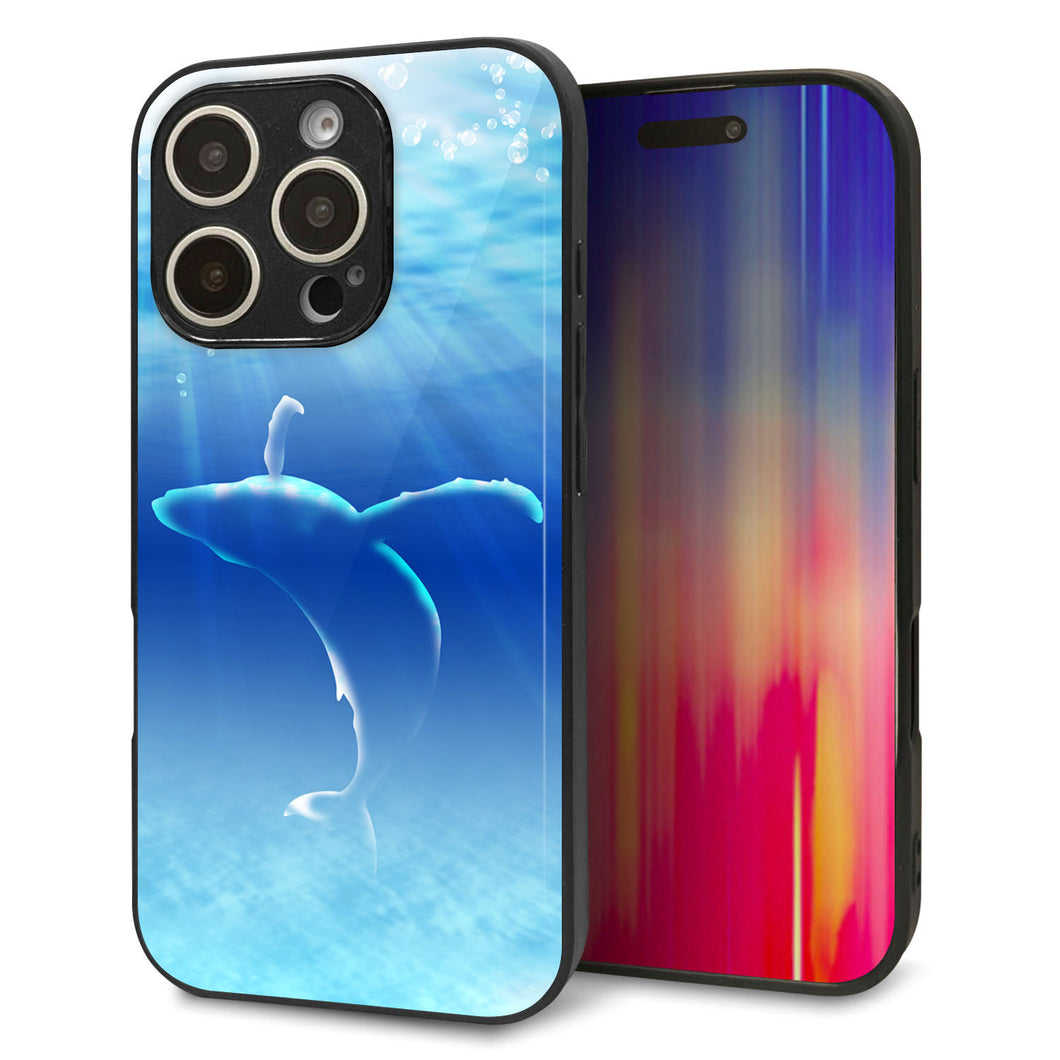 iPhone16 Pro 強化ガラス&TPUスマホケース ガラプリ【1047 海の守り神くじら】