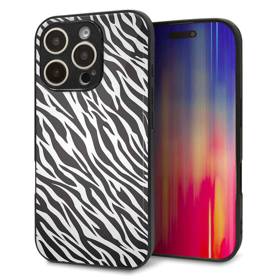 iPhone16 Pro 強化ガラス&TPUスマホケース ガラプリ【1057 デザインゼブラ(GL)】