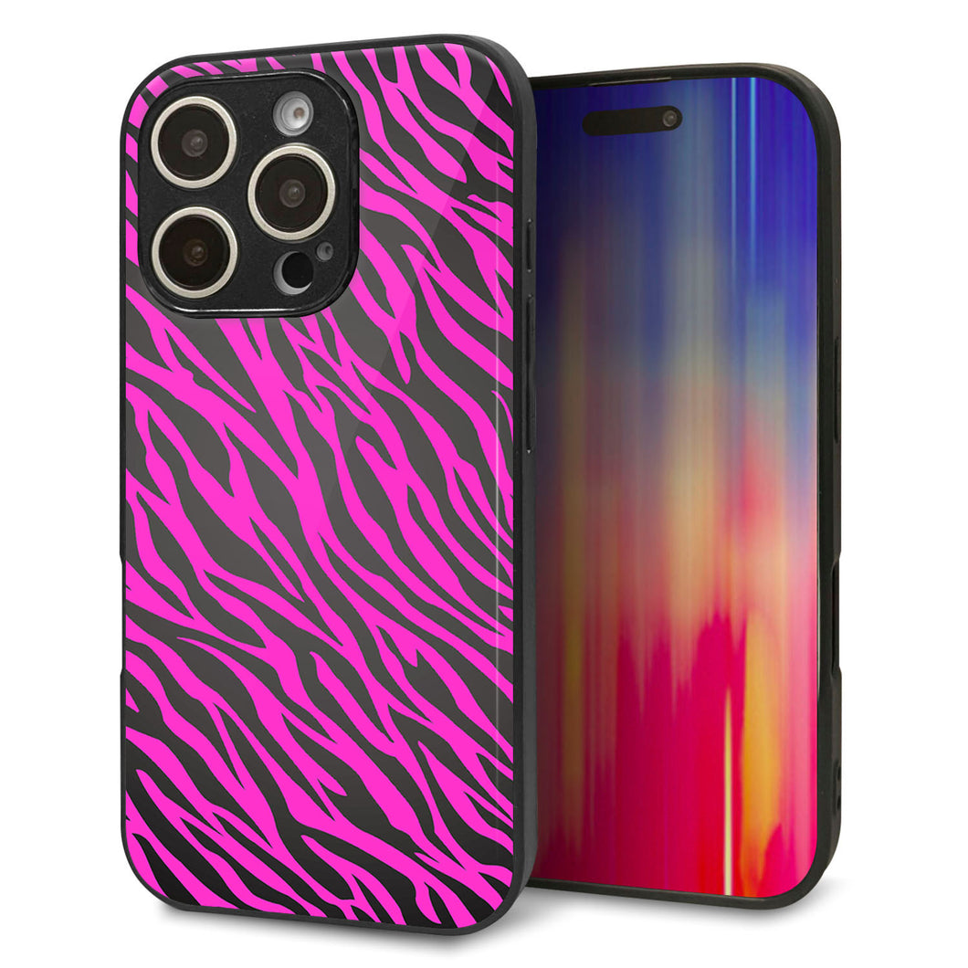 iPhone16 Pro 強化ガラス&TPUスマホケース ガラプリ【1058 デザインゼブラ(PU)】