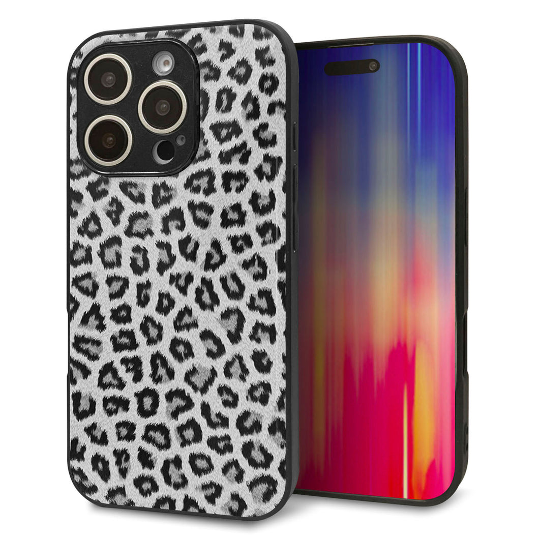 iPhone16 Pro 強化ガラス&TPUスマホケース ガラプリ【1068 ヒョウ柄ベーシックSグレー】