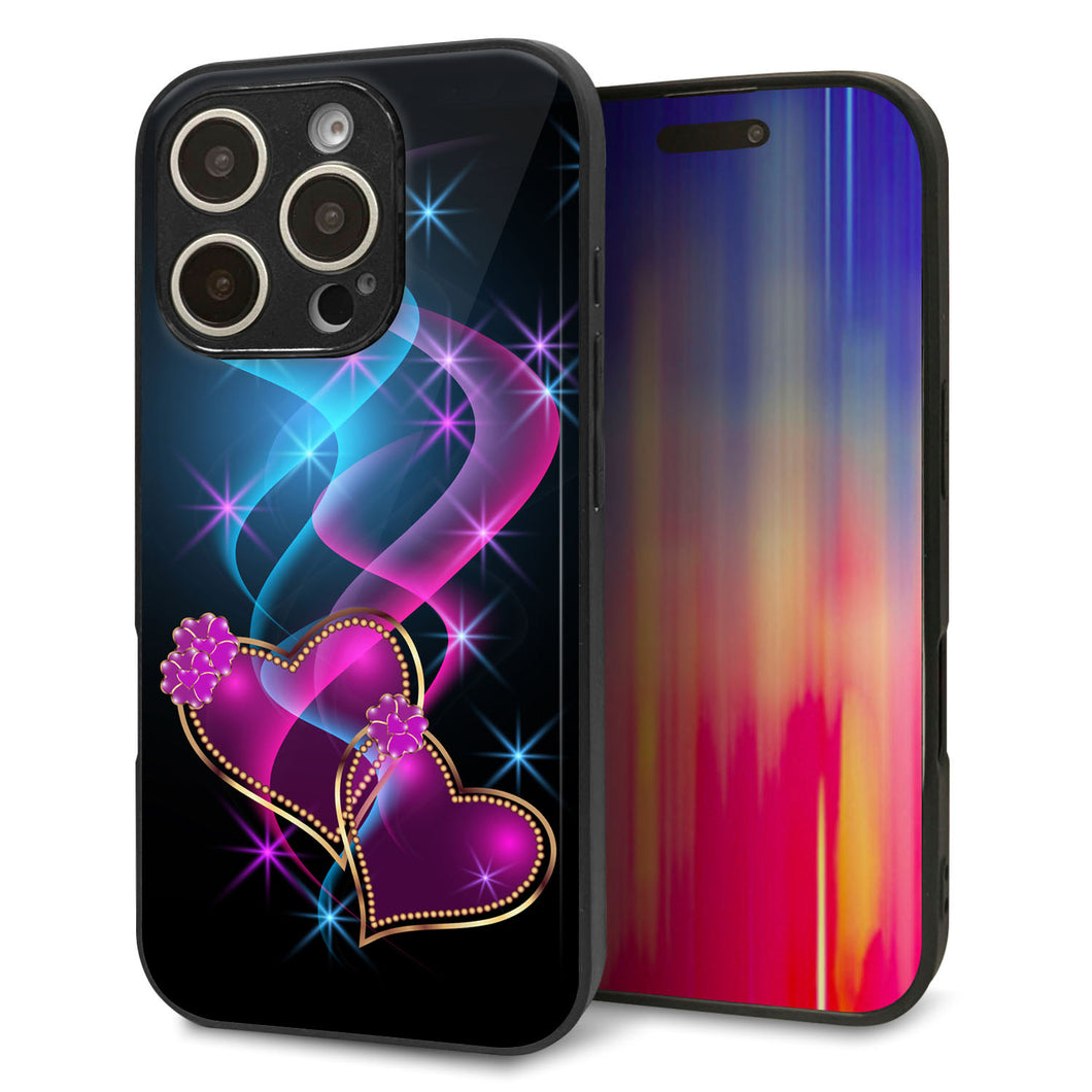 iPhone16 Pro 強化ガラス&TPUスマホケース ガラプリ【1138 ゆれるハート】