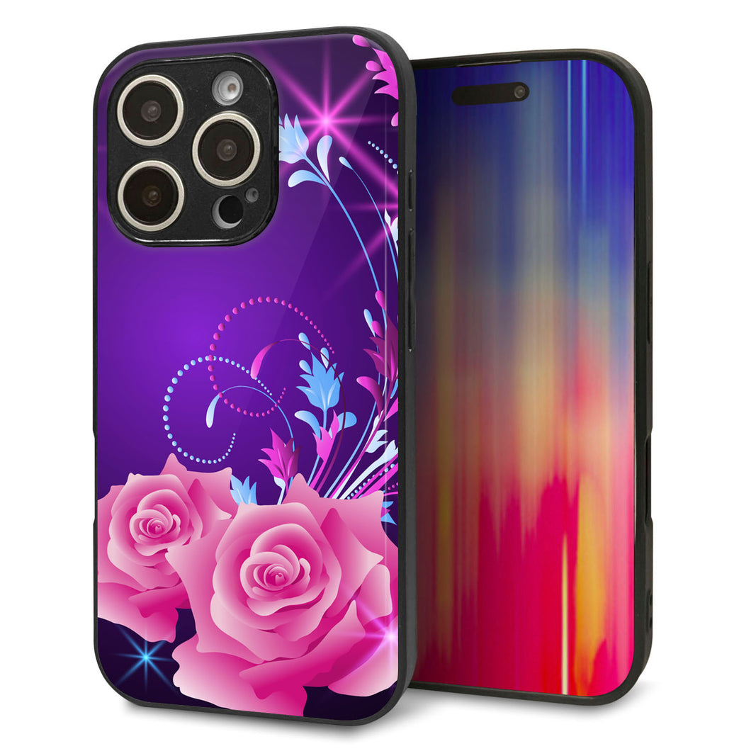 iPhone16 Pro 強化ガラス&TPUスマホケース ガラプリ【1177 紫色の夜】