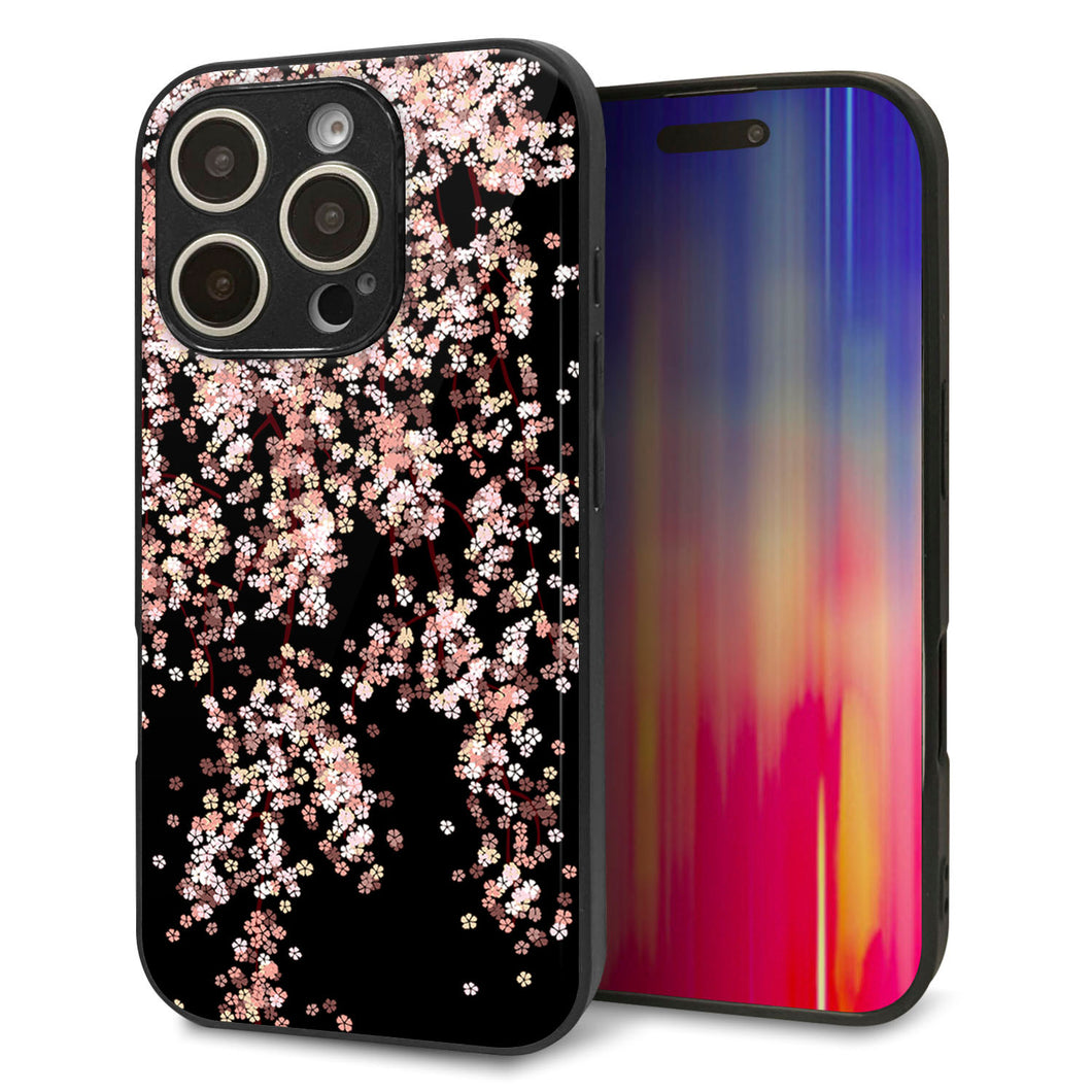 iPhone16 Pro 強化ガラス&TPUスマホケース ガラプリ【1244 しだれ桜】