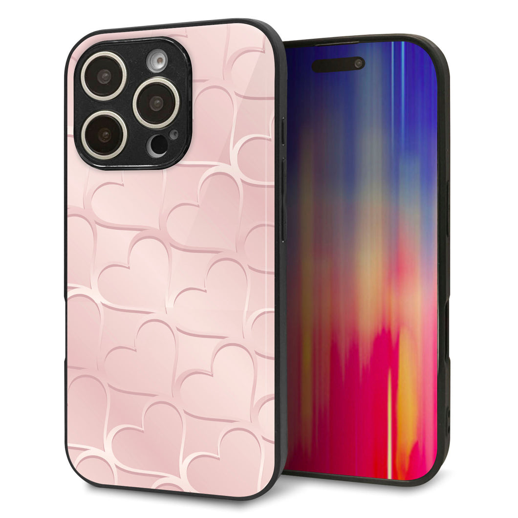 iPhone16 Pro 強化ガラス&TPUスマホケース ガラプリ【1340 かくれハート(桜色)】