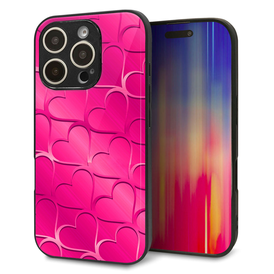 iPhone16 Pro 強化ガラス&TPUスマホケース ガラプリ【1347 かくれハート(ショッキングピンク)】