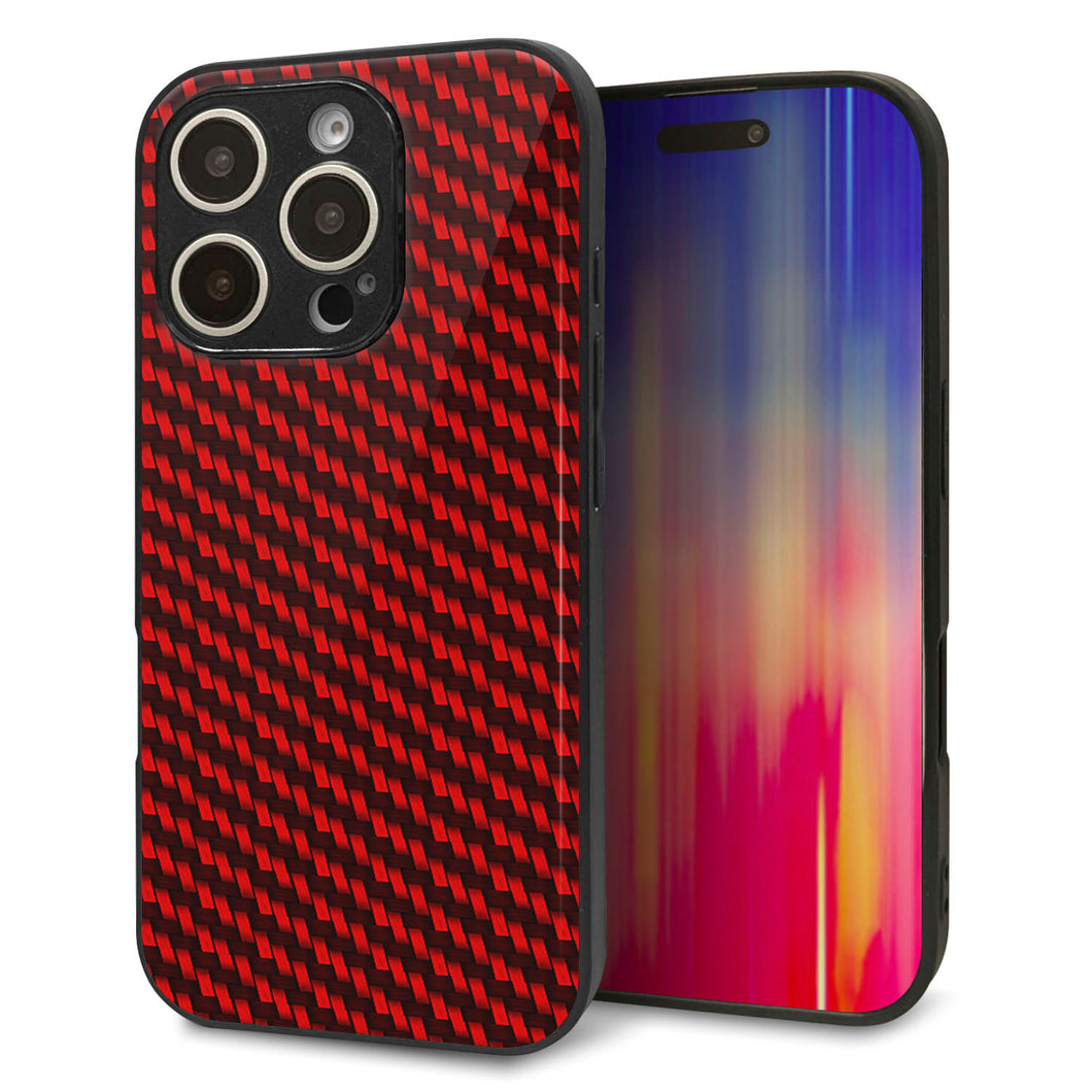 iPhone16 Pro 強化ガラス&TPUスマホケース ガラプリ【EK906 レッドカーボン】