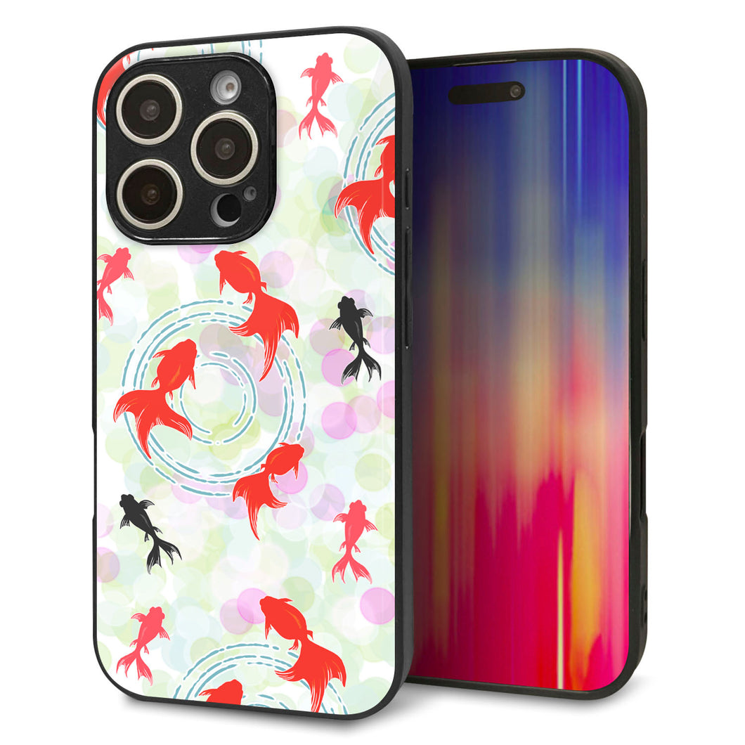 iPhone16 Pro 強化ガラス&TPUスマホケース ガラプリ【HA224 金魚 点々 ホワイト】