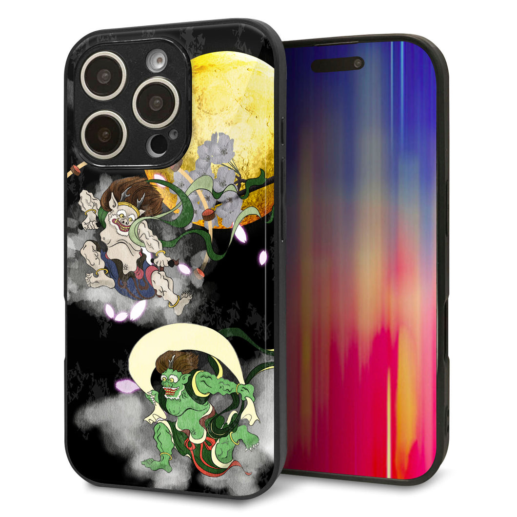 iPhone16 Pro 強化ガラス&TPUスマホケース ガラプリ【HA241 風神雷神 月】