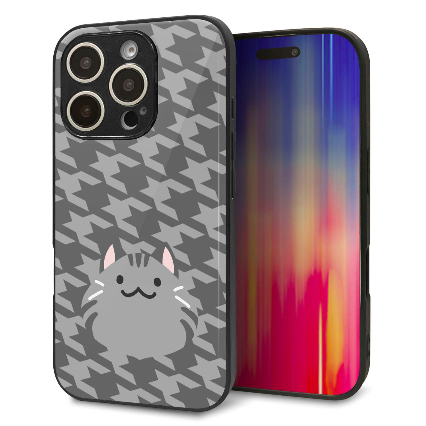 iPhone16 Pro 強化ガラス&TPUスマホケース ガラプリ【HA246 もちねこ サバトラ】