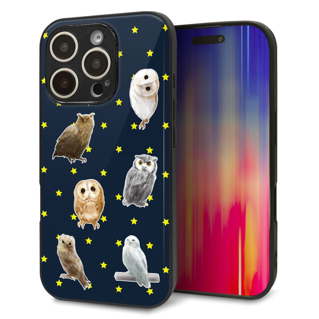 iPhone16 Pro 強化ガラス&TPUスマホケース ガラプリ【HA276 フクロウいろいろ】