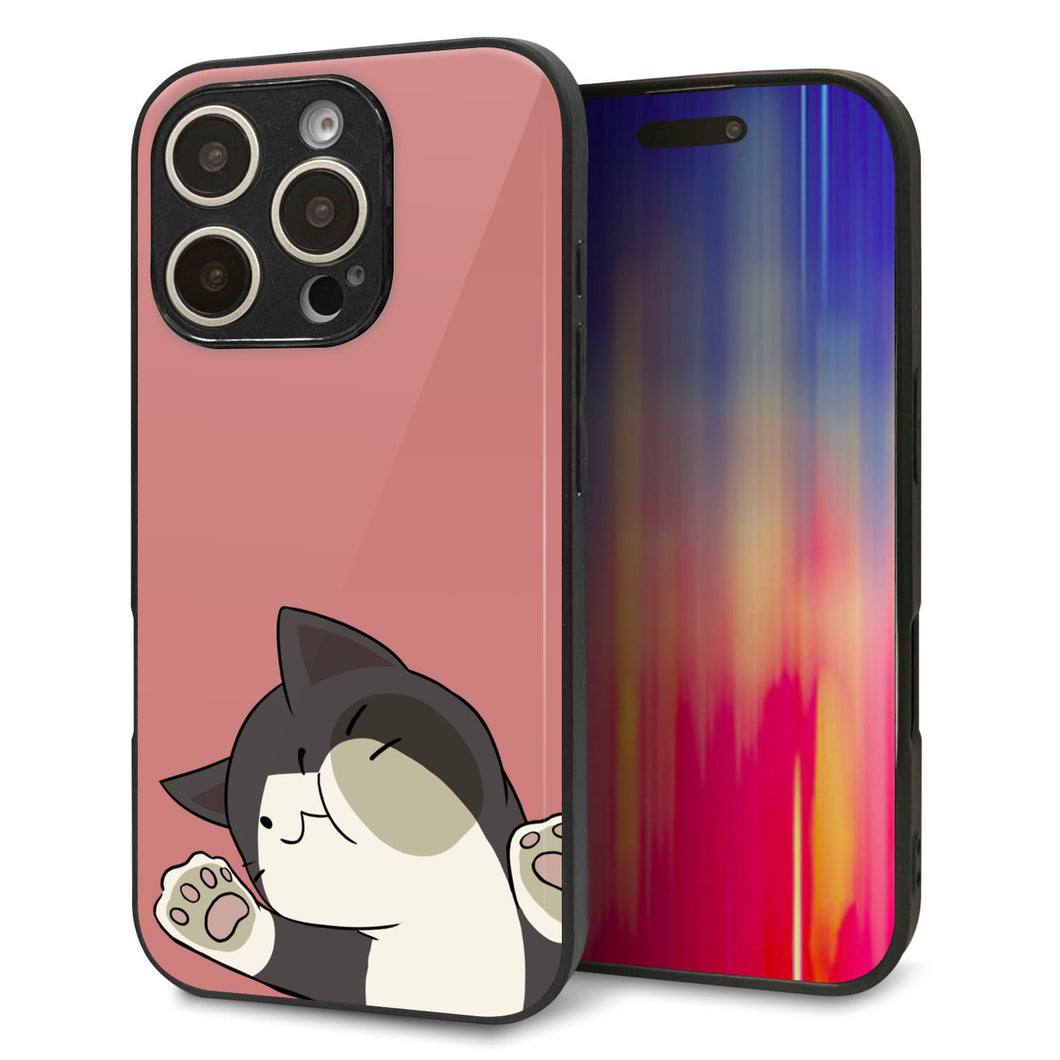 iPhone16 Pro 強化ガラス&TPUスマホケース ガラプリ【HA289 むぎゅっとクロ】