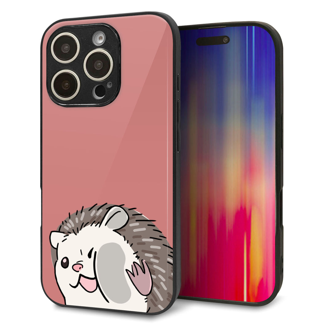 iPhone16 Pro 強化ガラス&TPUスマホケース ガラプリ【HA297 むぎゅっとハリネズミ】