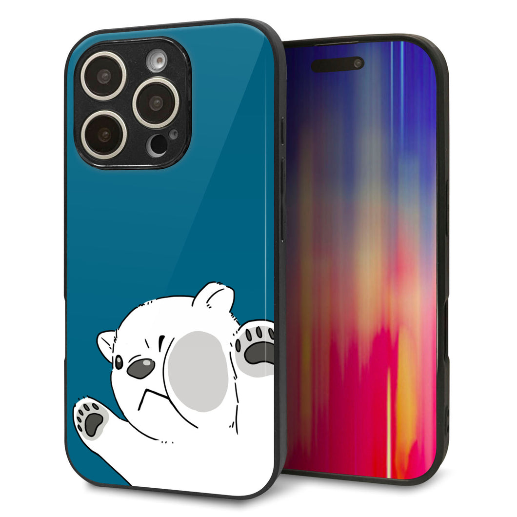 iPhone16 Pro 強化ガラス&TPUスマホケース ガラプリ【HA299 むぎゅっとシロクマ】