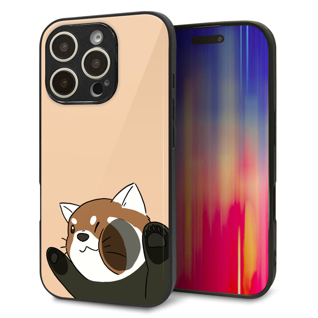 iPhone16 Pro 強化ガラス&TPUスマホケース ガラプリ【HA302 むぎゅっとレッサーパンダ】