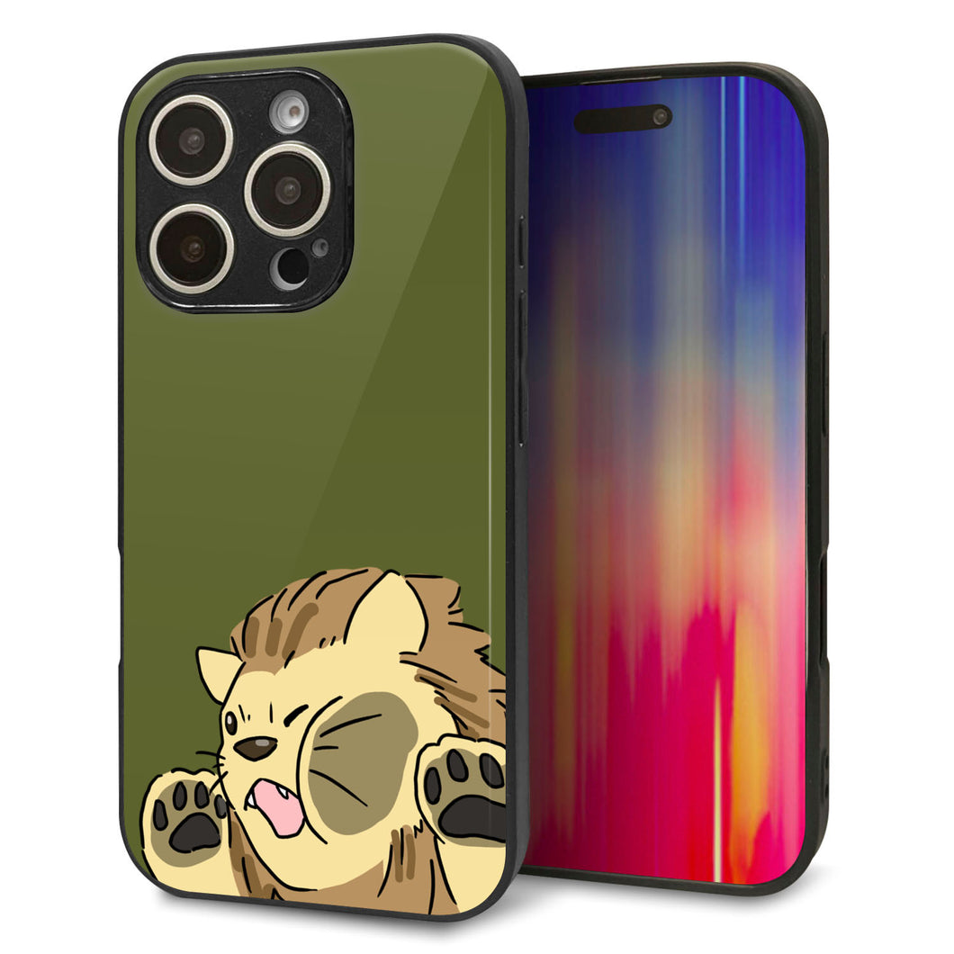 iPhone16 Pro 強化ガラス&TPUスマホケース ガラプリ【HA304 むぎゅっとライオン】