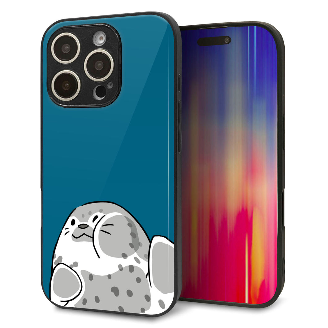 iPhone16 Pro 強化ガラス&TPUスマホケース ガラプリ【HA305 むぎゅっとアザラシ】