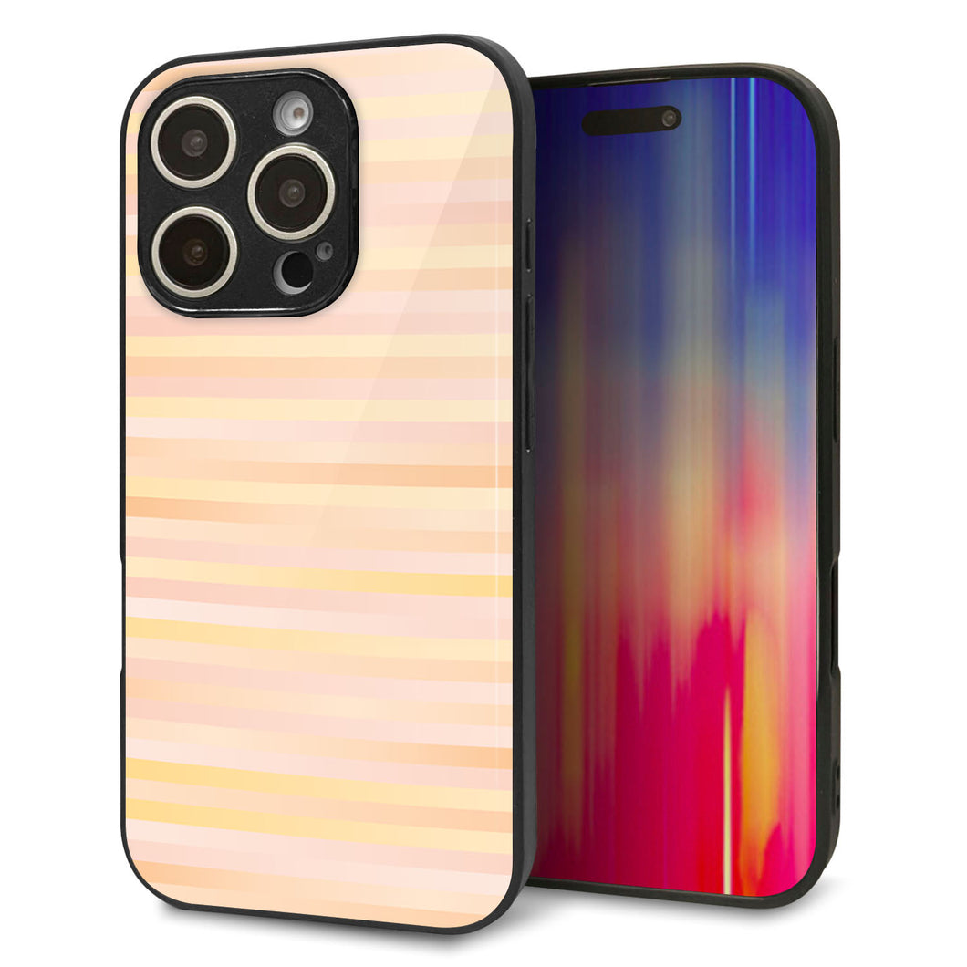 iPhone16 Pro 強化ガラス&TPUスマホケース ガラプリ【IB909 グラデーションボーダー_オレンジ】