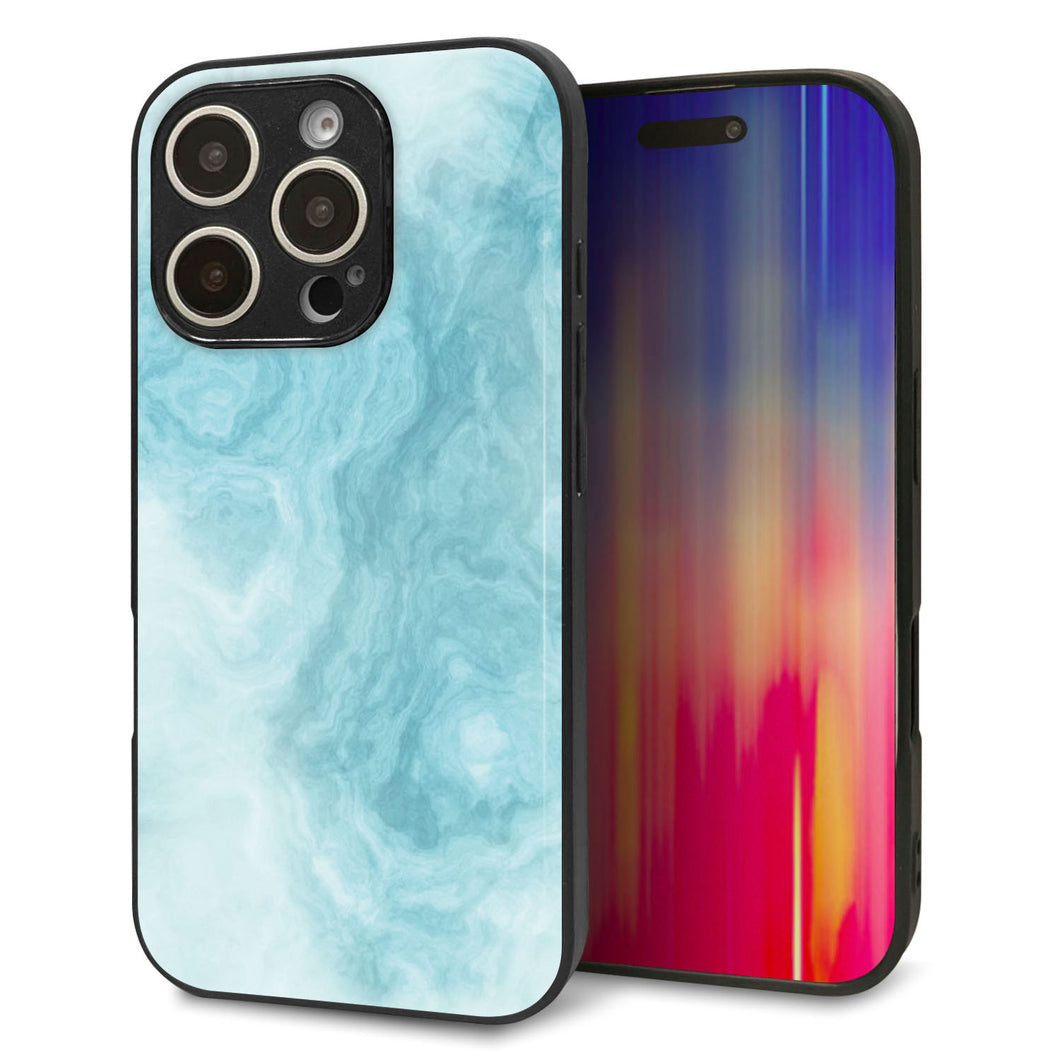 iPhone16 Pro 強化ガラス&TPUスマホケース ガラプリ【KM868 大理石BL】