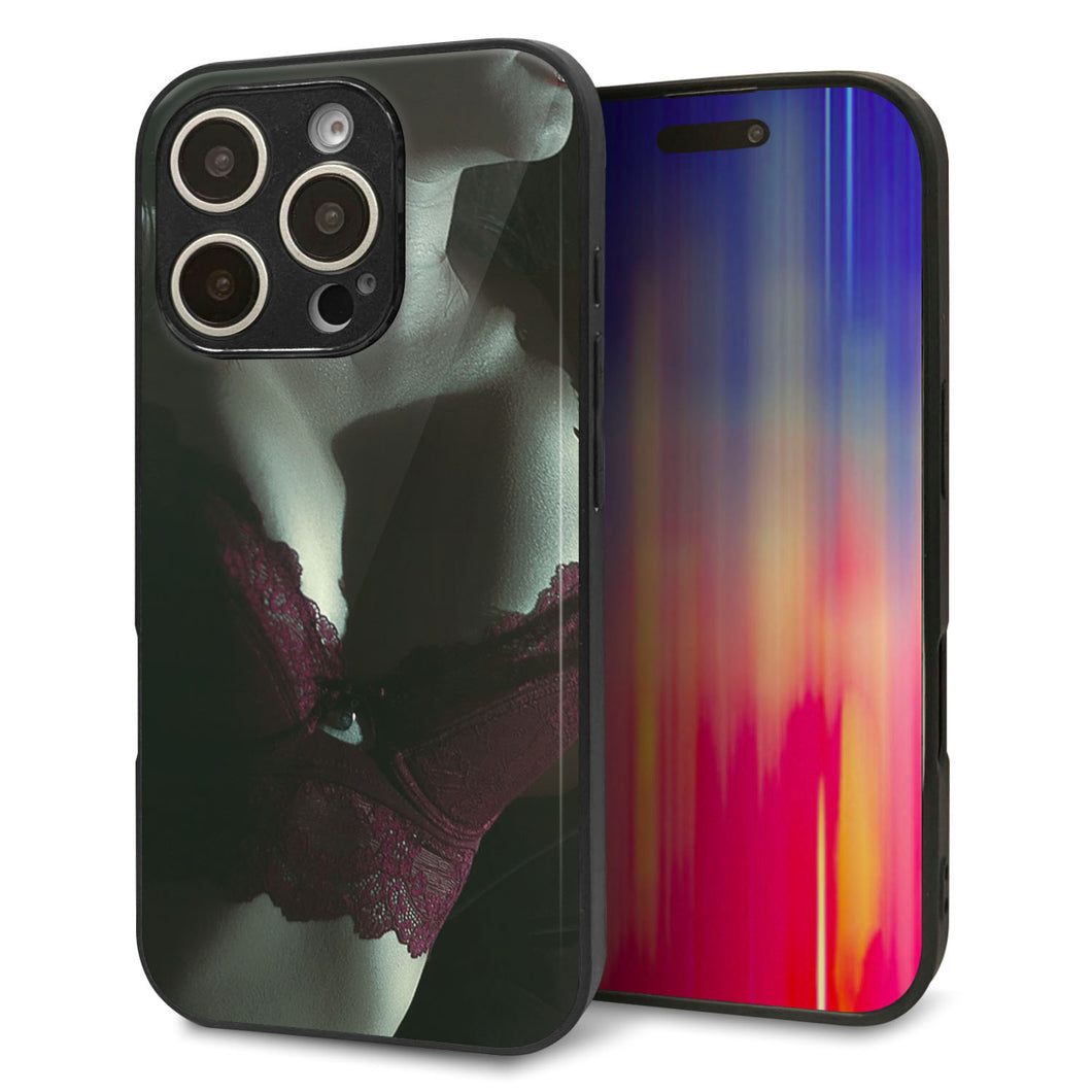 iPhone16 Pro 強化ガラス&TPUスマホケース ガラプリ【KM887 ランジェリー】