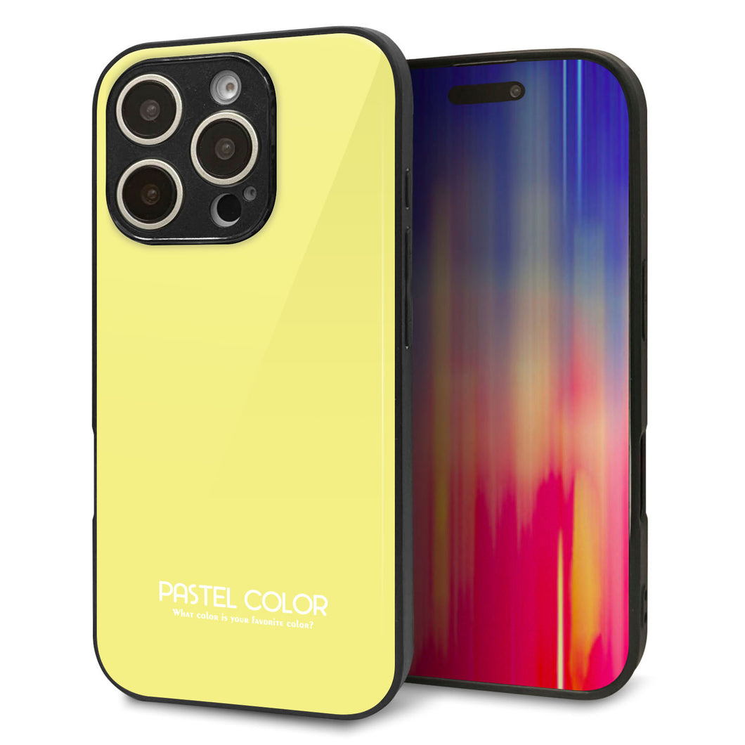iPhone16 Pro 強化ガラス&TPUスマホケース ガラプリ【KM897 パステルカラー(パステルイエロー)】