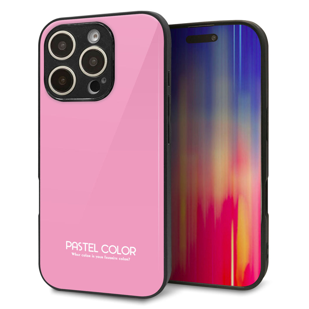 iPhone16 Pro 強化ガラス&TPUスマホケース ガラプリ【KM899 パステルカラー(パステルピンク)】